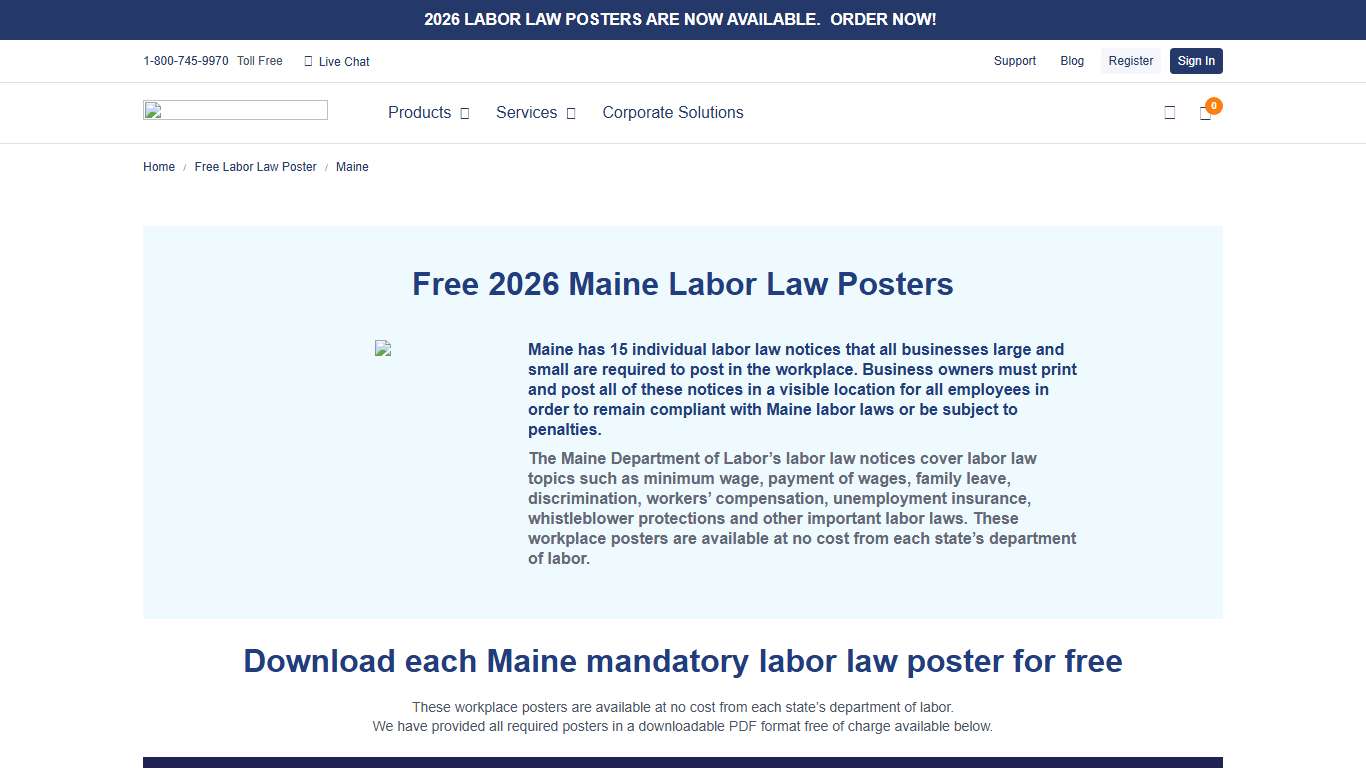 Free 2026 Maine Labor Law Posters Labor Law Center